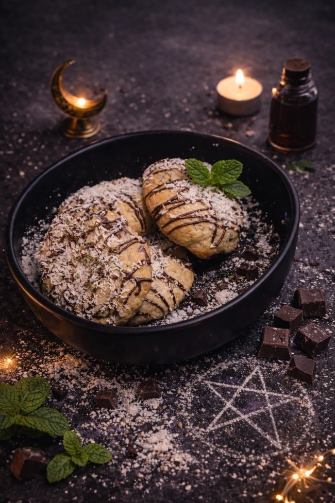 cookie noix de coco menthe, chocolat noir, le coven